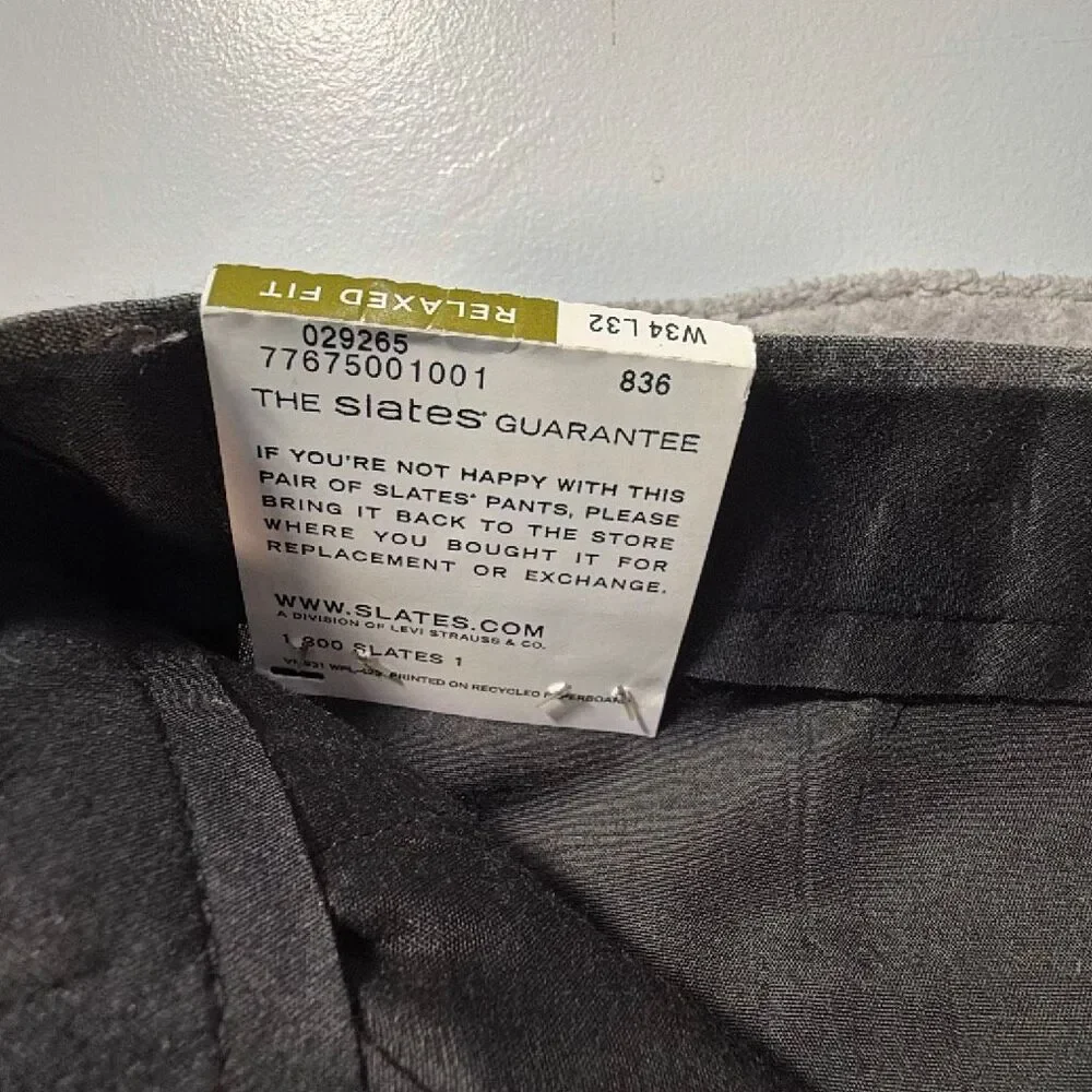 Slates by Dockers Men’s 34x32 Gray Wool Blend Dress Pants Relaxed Fit NEW #1700
